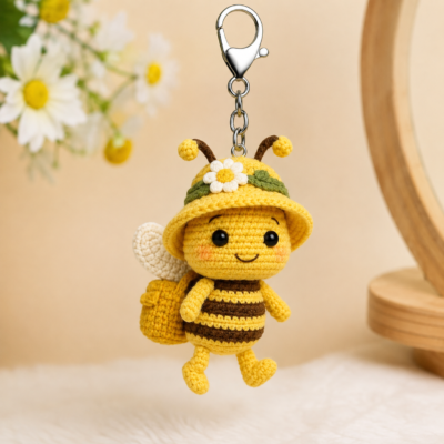 Handmade Crochet Bee Keychain