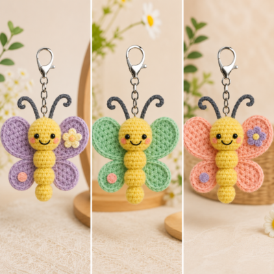 Handmade Crochet Butterfly Keychain
