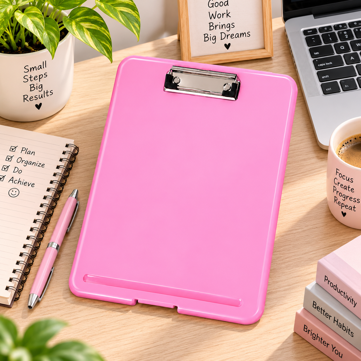 Pink Storage Clipboard with a durable plastic body and metal clip. Ideal for students, teachers, offices, paperwork, field work and everyday writing