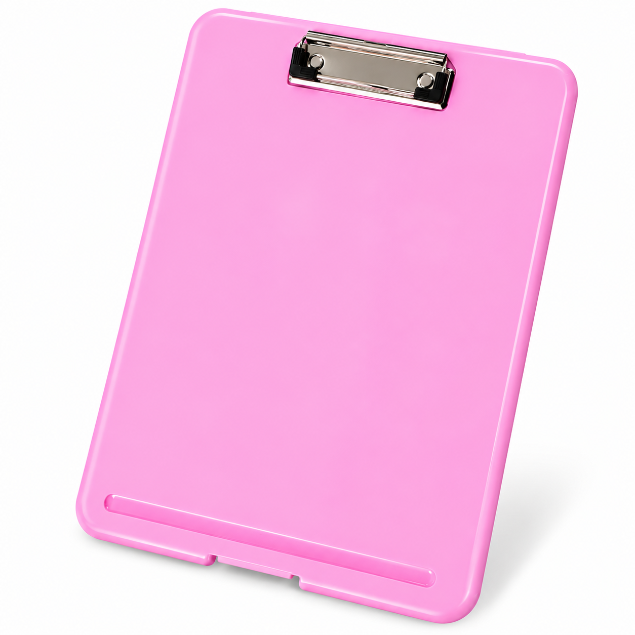 Pink Storage Clipboard with a durable plastic body and metal clip. Ideal for students, teachers, offices, paperwork, field work and everyday writing