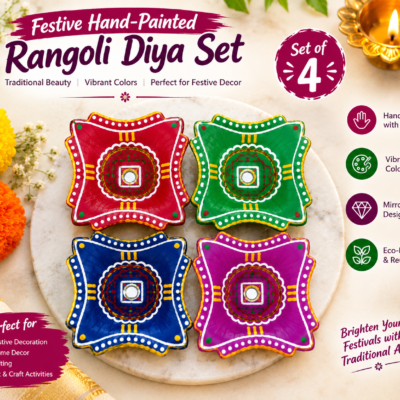 Festive Hand Painted Rangoli Diya Set